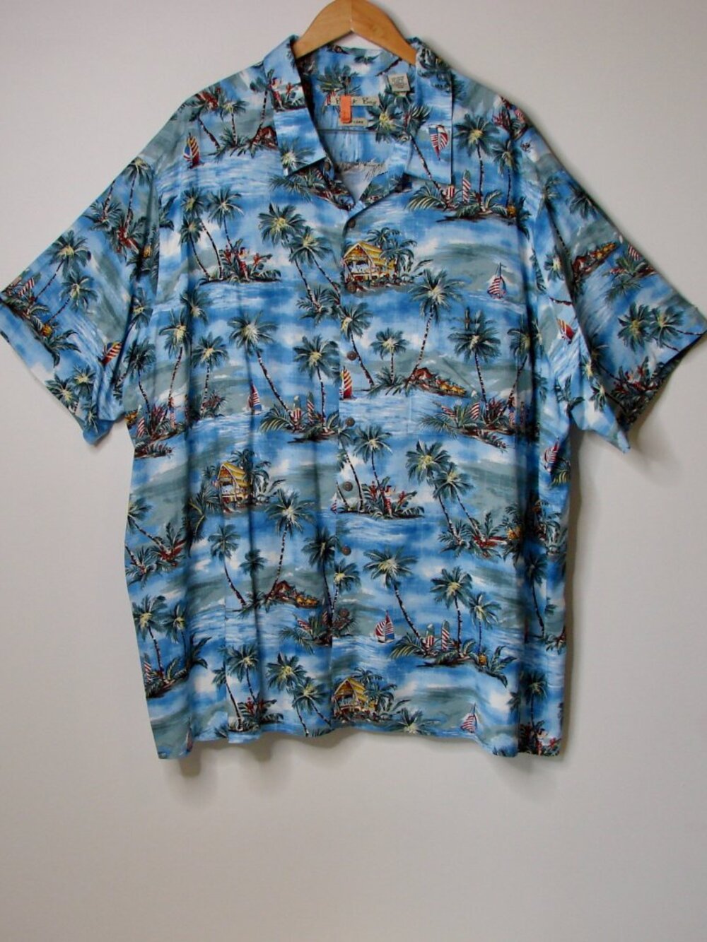 Blue Hawaiian Short Sleeve Shirt Palm Tree Tropical Beach Summer Size 4X 4XB Big